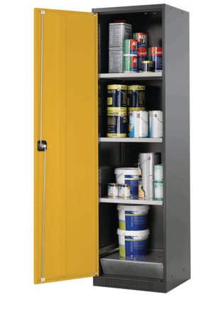 Chemikalienschrank CS-Classic 545x520x1950mm (BxTxH), RAL 7016/RAL 1004, 3x Fachboden, 1x Lochblecheinsatz, 1x Bodenwanne