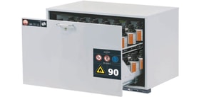 Sicherheitsunterbauschrank Typ 90 890x570x600mm (BxTxH), RAL 7035/7035, 1x Schubladenwanne, 1x Lochblecheinsatz,