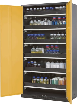 Chemikalienschrank CS-Classic 1055 x 520 x 1950 mm (BxTxH), RAL 7016/1004, 6x Tablarauszug