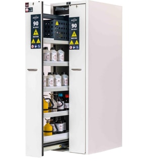 Sicherheitsschrank V-CLASSIC-90 2VD.MV 600x860x1966mm (HxBxT), RAL &auml;hnl. 9016/9016, 1x Wannenboden, 7x Wannenboden, 8x Lochblec