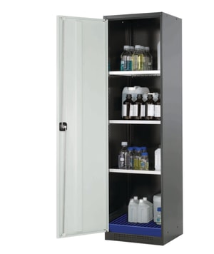 Chemikalienschrank CS-Classic 545x520x1950mm (BxTxH), RAL 7016/7035, 3x Fachboden, 1x Bodenauffangwanne mit Gitterrost