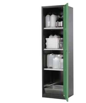 Fl&uuml;gelt&uuml;renschrank CS-Classic 545x520x1950mm (BxTxH), RAL 7016/6011 3x Fachboden, 1x Bodenauffangwanne