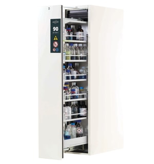 Sicherheitsschrank Typ 90 V-MOVE 449 x 860 x 1966 mm (HxBxT) Korpus/T&uuml;ren laborwei&szlig;, 4x WB 1x BW.S St.bl.