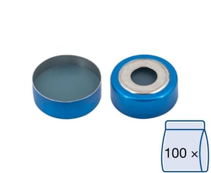 Bimetall B&ouml;rdelkappen N 20, blau/silber Loch Silikon blau transparent/PTFE farblos H&auml;rte: 40&deg; shore A Septendicke: 3 mm, VE=100
