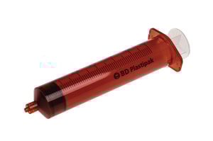 BD Plastipak 3-teilige Spritze, 50/60 ml, Luer-Lok-Ansatz, zentrisch, amber, lichtgeschützt, steril, latexfrei, PVC-frei, PZN,