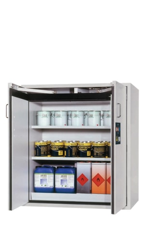 Sicherheitsschrank S-CLASSIC-90 WDAS BxTxH 1196x616x1298 mm, RAL 7035/7035 2x Fachboden, 1x Lochblech, 1x Bodenauffangwwanne