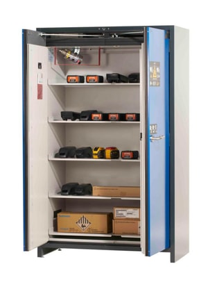 Sicherheitsschrank ION-PRO-90 Modell BxTxH 1193x615x1953 mm, RAL 7016/5010 5 x Fachboden gelocht Stahlblech