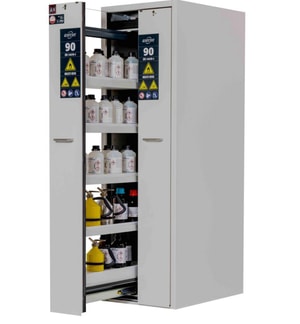 Sicherheitsschrank V-CLASSIC-90 2VD.MV 600x860x1966mm (HxBxT), RAL &auml;hnl. 7035/7035, 8x Wannenboden, 8x Lochblecheinsatz