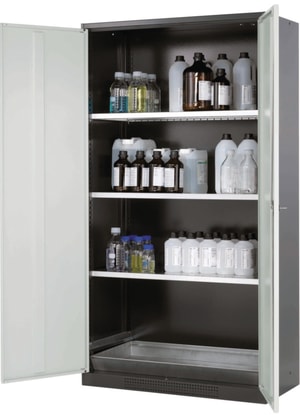 Chemikalienschrank CS-Classic 1055 x 520 x 1950 mm (BxTxH), RAL 7016 Flügeltüren lichtgrau RAL 7035