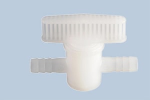 Durchgangshahn, natur, PE mit T&uuml;llenanschlu&szlig;, 10x10 mm (3/8" x 3/8")