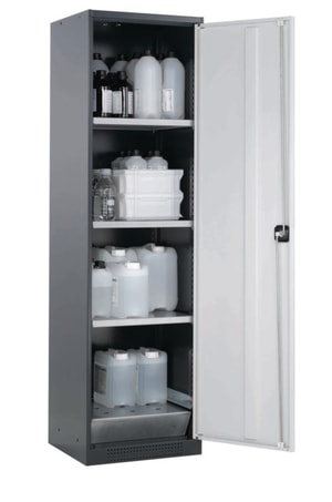 Fl&uuml;gelt&uuml;renschrank CS-Classic 545 x 520 x 1950 mm (BxTxH), RAL 7016 3 Fachb&ouml;den, 1 Bodenauffangwanne,