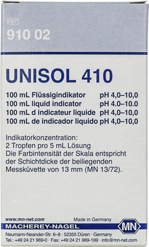 UNISOL Indikatorl&ouml;sung 410, pH 4-10, 100 ml CHEMIE-TESTSATZ oder ERSTE-HILFE-AUSR&Uuml;STUNG UN 3316, 9, II, (E)