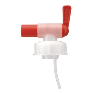 Schraubverschl&uuml;sse, HDPE, mit rotem Auslaufhahn