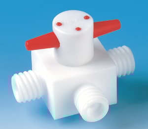 3 Wege-Hahn, PTFE Bohrung 4 mm, T GL 14