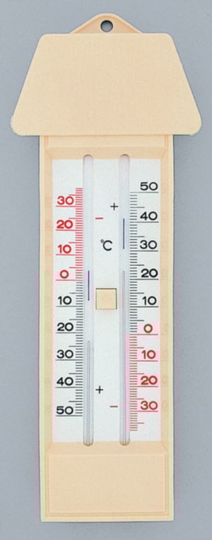 Maxima-Minima-Thermometer nach Six -30...+50:1&deg;C, Plastikgeh&auml;use, elfenbein mit Dach, Druckknopfmagnet, 230 x 90 mm