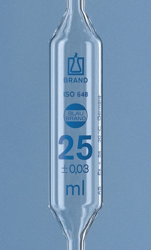 Volumetric pipettes, class AS, AR-glass<sup>®</sup>, 1 marking, blue graduation