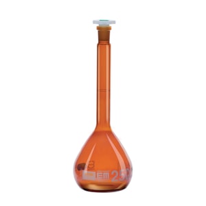 Volumetric flasks, DURAN® amber glass, class A, with PE stopper