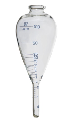 ASTM centrifuge tube, pear-shaped with cylindrical base, borosilicate glass 3.3