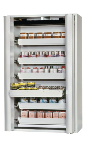 Sicherheitsschrank S-PHOENIX-90 FDAS 1200 x 615 x 1968 mm (BxTxH), Faltt&uuml;ren, inkl. 6 Vollausz&uuml;ge, lichtgrau RAL 7035