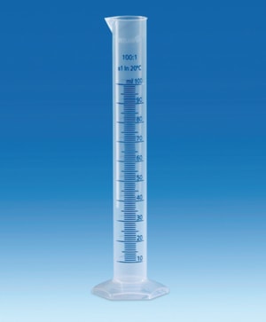 Measuring cylinders, PP, tall form, class B, blue moulded graduations