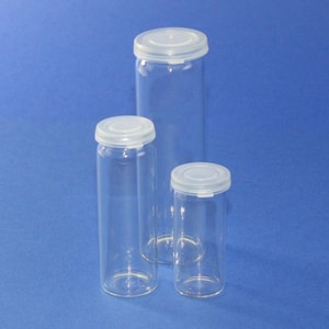 Botellas de borde rodado, vidrio sodocálcico con tapón de PE a presión