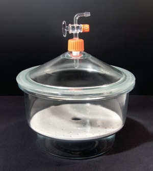 LLG-Exsikkator, Kalk-Soda-Glas, mit Deckel, Glashahn und Porzellanplatte