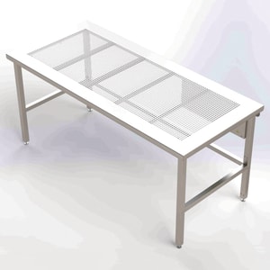 Reinraumtische h&ouml;henverstellbar mit gelochter Arbeitsplatte